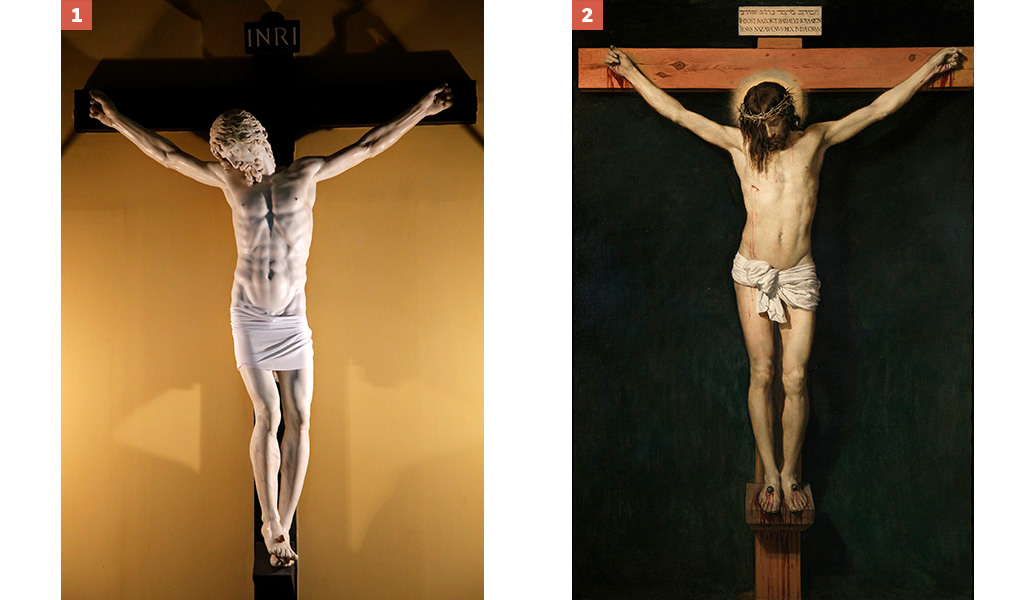 'Crucificado' (1556), Benvenuto Cellini, monasterio de San Lorenzo de El Escorial, Madrid. A la derecha: 'Cristo crucificado' (1632), Diego Velázquez, Museo del Prado, Madrid.