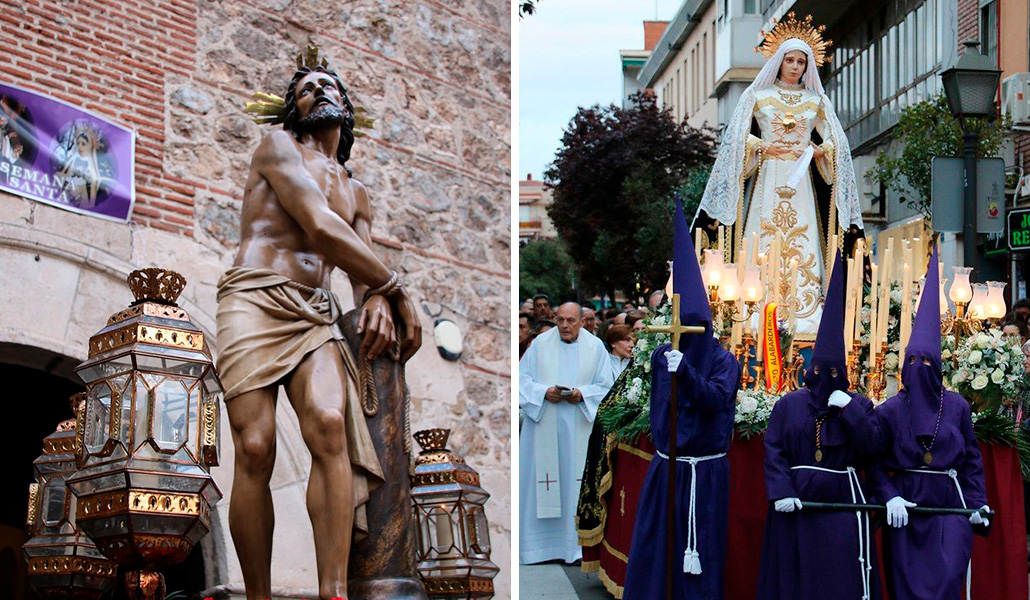 Jesús Atado a la Columna procesiona el Jueves Santo. A la derecha: La Virgen estrena estructuras.