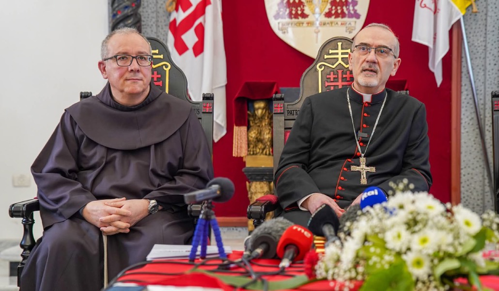 Ielpo y Pizzaballa durante la rueda de prensa sobre el Santo Sepulcro. Foto: PLJ.