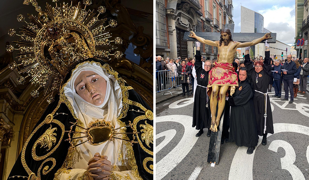 La Virgen María en su Soledad. A la derecha: También organizan un vía crucis el Viernes Santo.