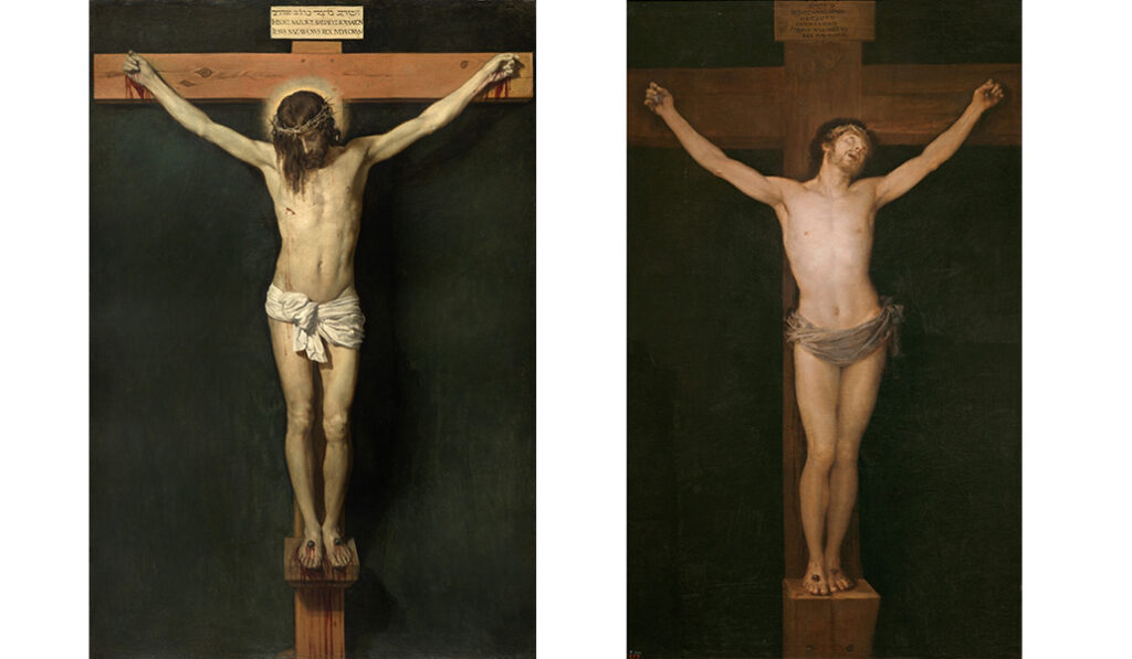 'Cristo crucificado' (c. 1632). Diego Velázquez. A la derecha: 'Cristo crucificado' (1780). Francisco de Goya y Lucientes.