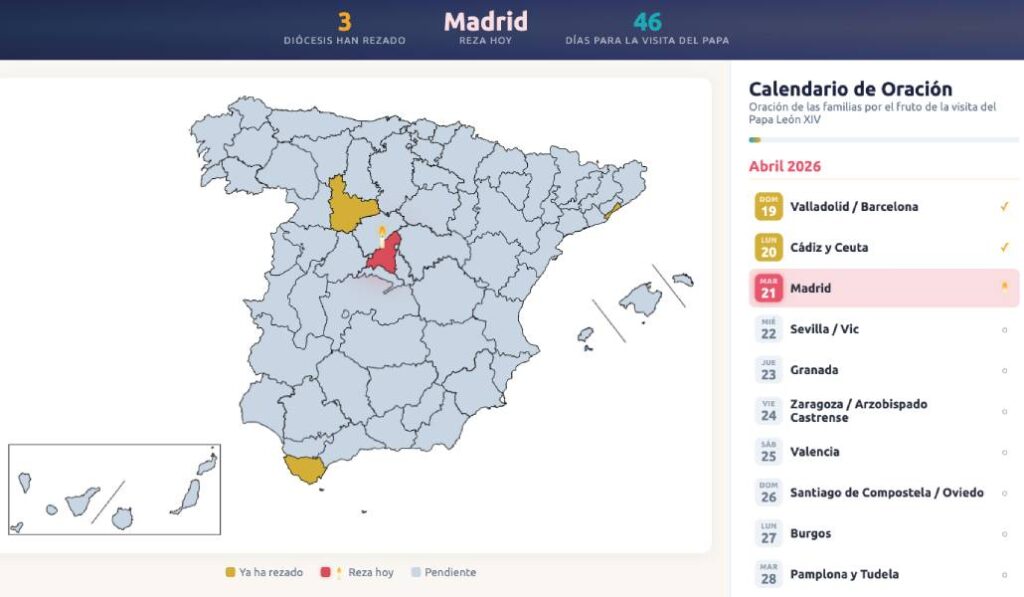 Mapa con el calendario de oración de las familias en la App. Foto: MatrimONio.