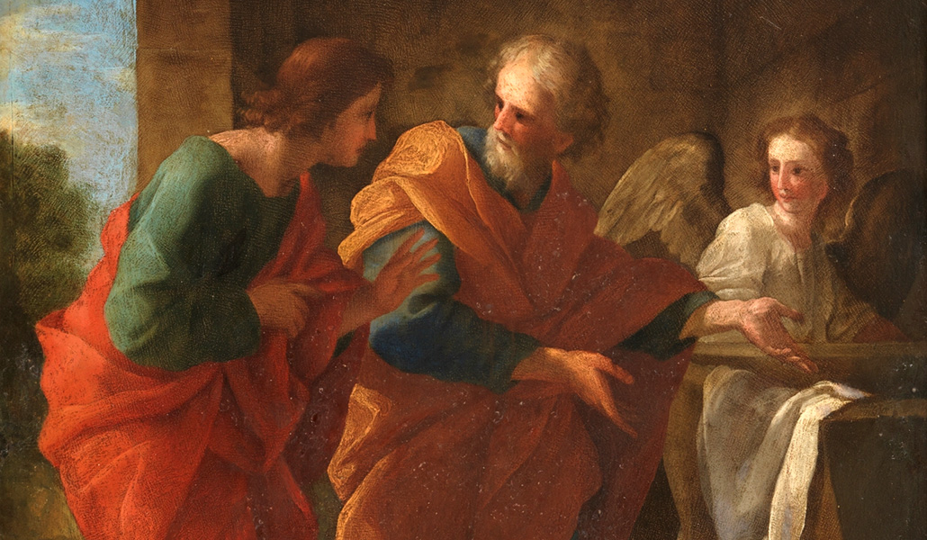 'San Pedro y san Juan en el sepulcro de Cristo'. Giovanni Francesco Romanelli. Museo del Prado, Madrid.