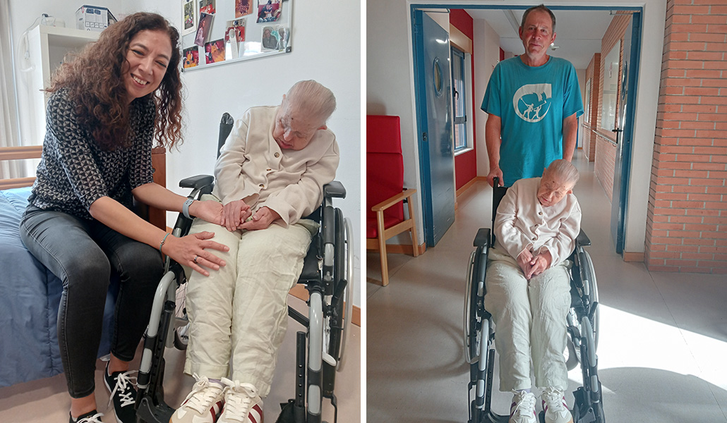 Elena Cestafe con Carolina Reviejo, directora del centro, y con Antonio, uno de los cuidadores.