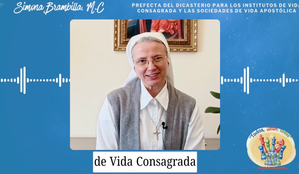 Simona Brambilla durante su mensaje a los religiosos. Foto: YouTube CONFER.