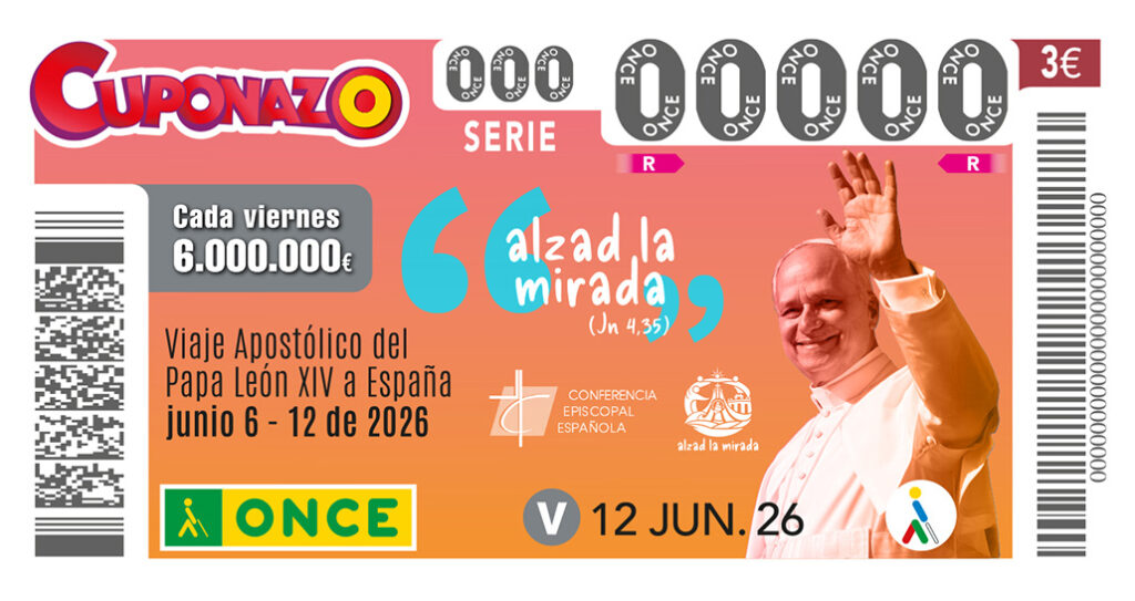 Cuponazo de la ONCE dedicado al Viaje Apostólico del Papa León XIV a España