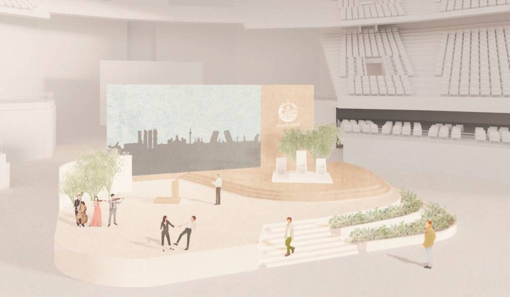 Escenario dentro del  Movistar Arena para el encuentro con la sociedad civil. 