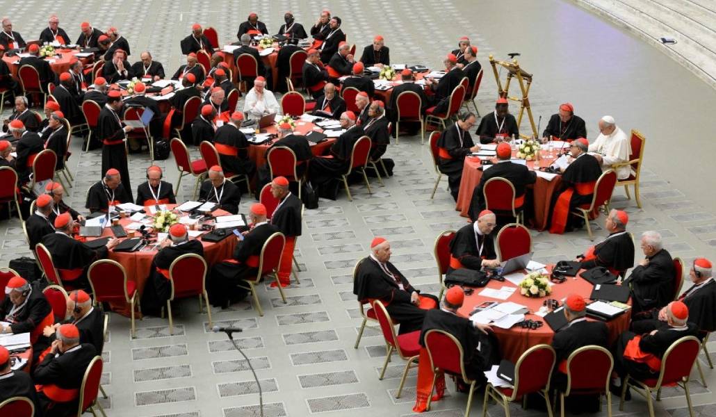 Los cardenales en un momento de trabajo junto al Papa. Foto: Vatican News.