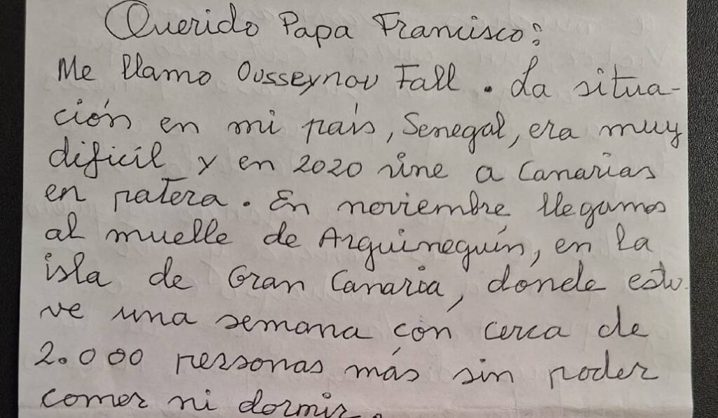 Comienzo de la carta del senegalés. Foto: Eva Fernández.
