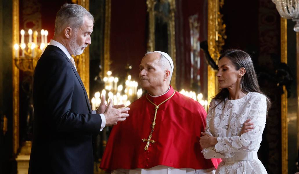 El Papa y los reyes de España en el Palacio Real.