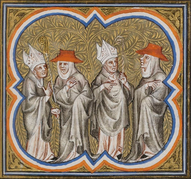 Miniatura del siglo XV de un manuscrito de las Crónicas de Jean Froissart, que representa el Gran Cisma de la Iglesia católica iniciado en 1378.
