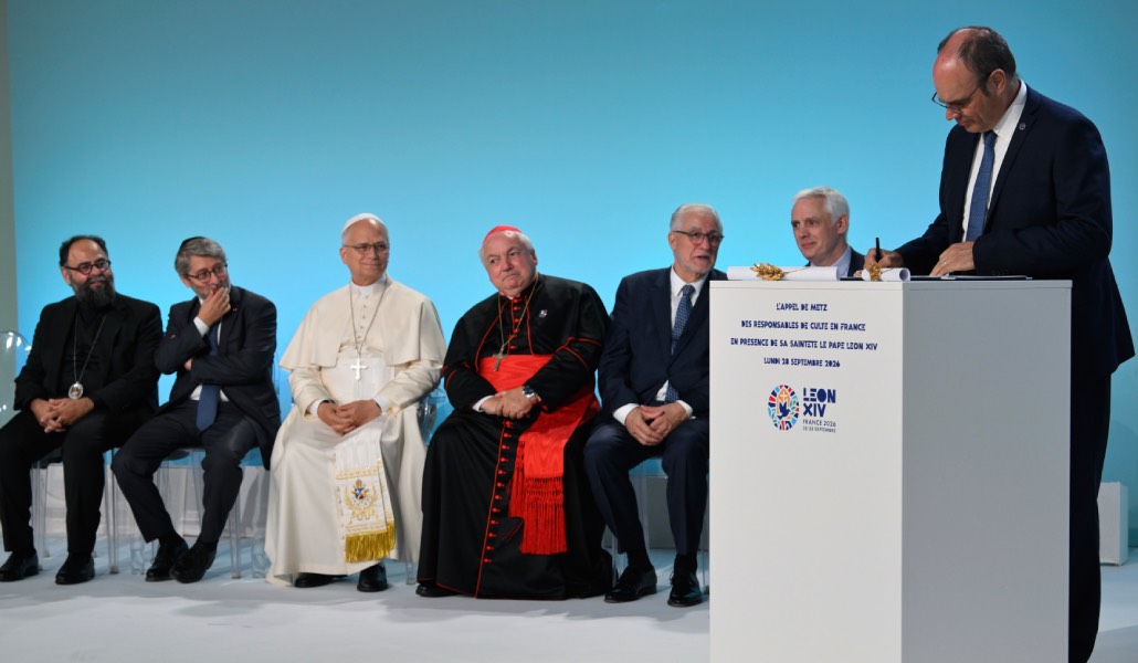 Firma del Llamamiento de Metz en presencia del Papa el 28 de septiembre. Foto: Vatican Media / IPA / ZUMA Press / dpa.