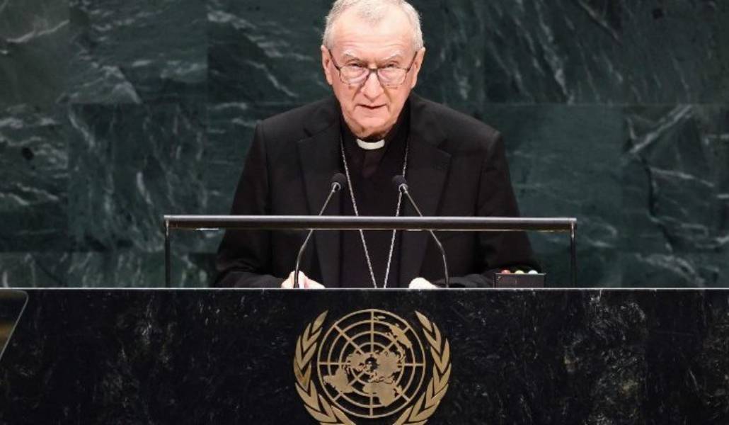 Parolin durante su intervención. Foto: Vatican Media.