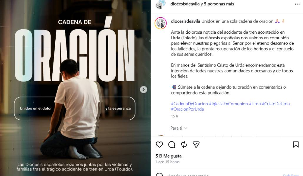 Portada de la publicación con la cadena de oración. Foto: Instagram.