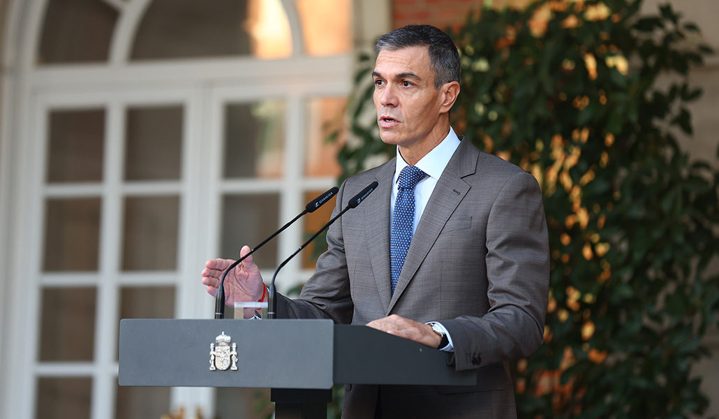 Comparecencia de Pedro Sánchez el lunes en Moncloa para anunciar la convocatoria de elecciones.